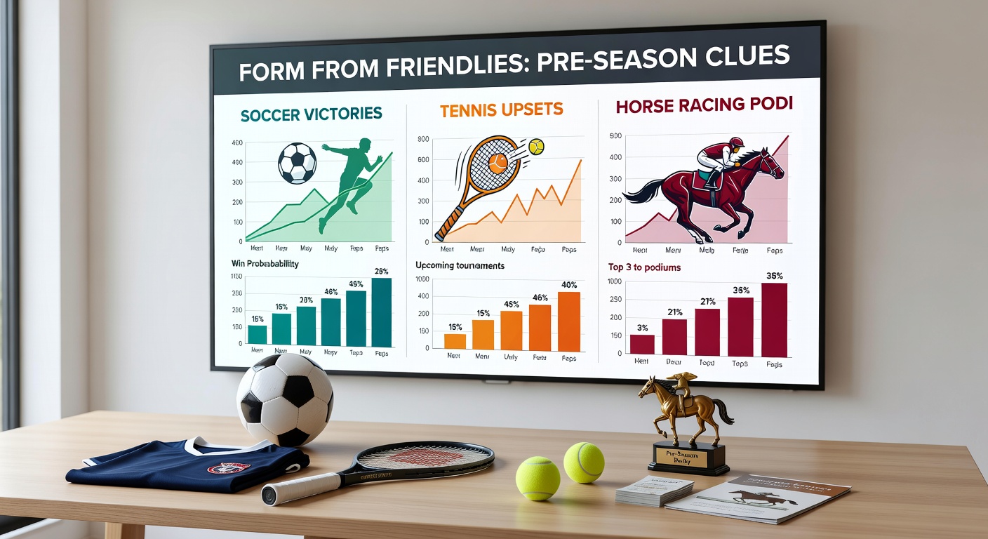 Tennis player aces an exhibition serve under floodlights, a soccer friendly crowd roars, and a horse powers through a pre-race trial