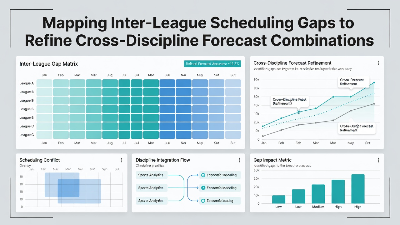 Data visualization dashboard displaying inter-league scheduling overlaps and forecast accuracy metrics