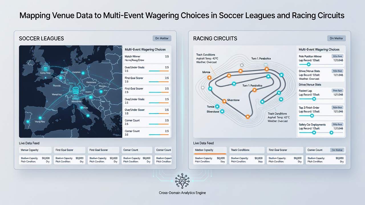 Integrated data dashboard showing venue overlays for soccer and racing events