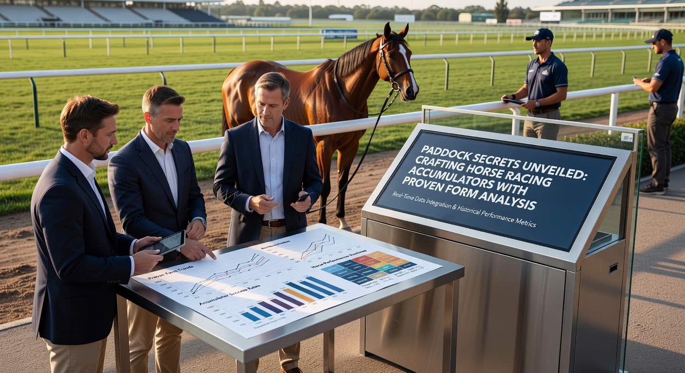 Close-up of a form sheet analysis on a tablet during a live race meet, overlaid with graphs of speed figures and trainer stats