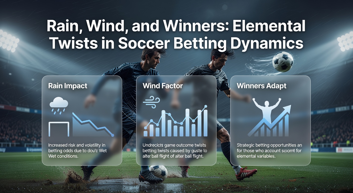 Wind-swept soccer field with players struggling against gusts, ball veering off course mid-flight in a high-stakes league game