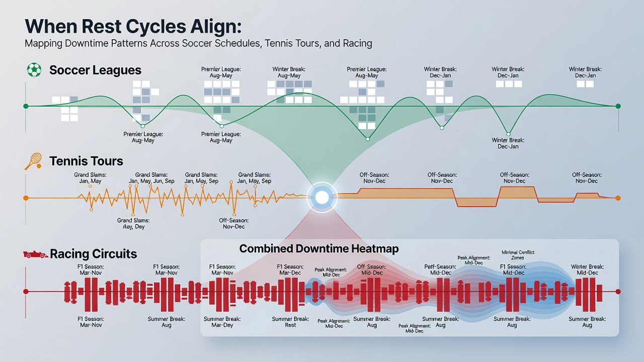Data charts showing overlapping rest periods in three sports during peak summer months